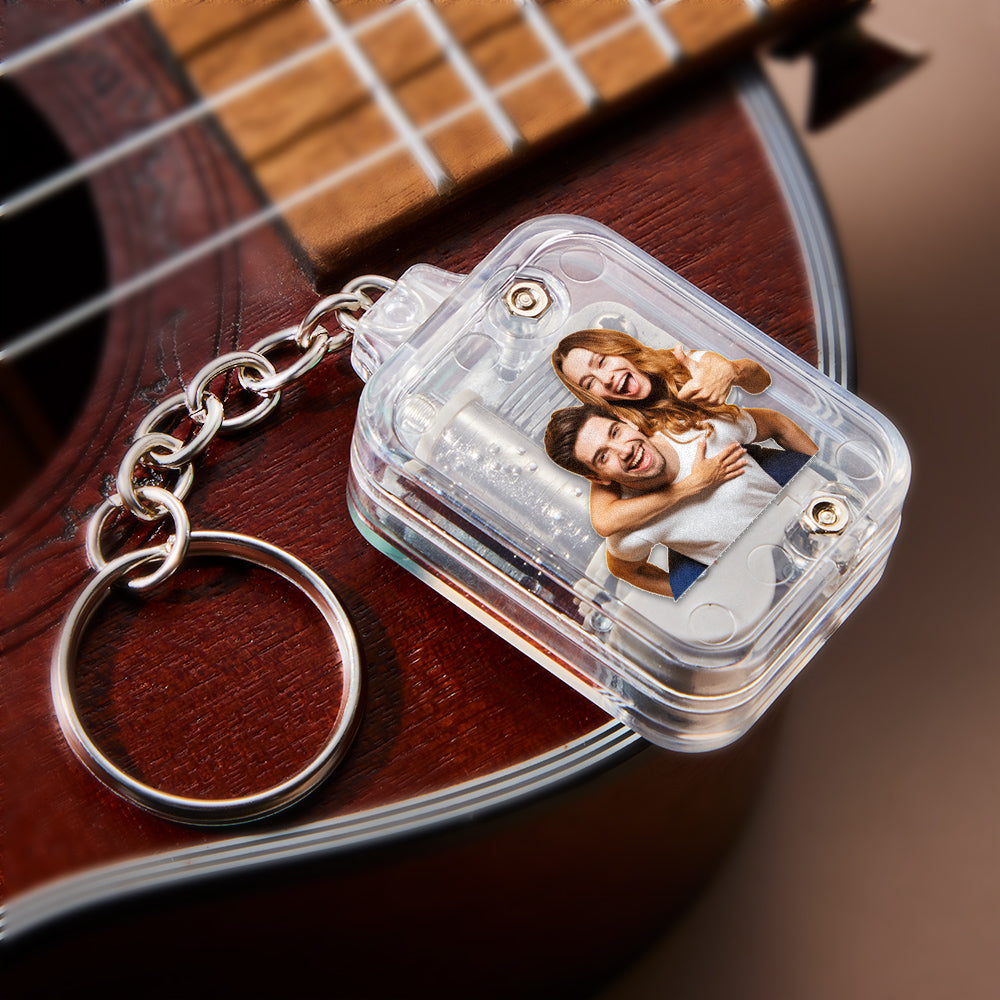 Personalized Photo Sky City Mini Music Box Keychain Acrylic Clear Hand Crank Music Box Birthday Gifts