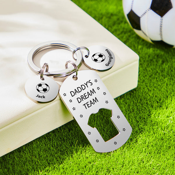Personalized Engraved Football Daddy' Dream Team Keychain with Children's Names Key Ring Father's Day Gifts - photomoonlampau
