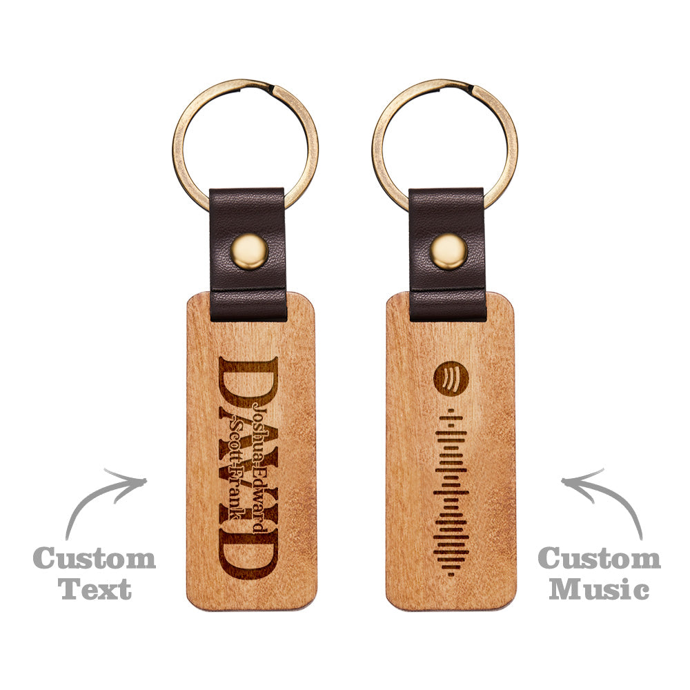 Dad Wood Keychain Custom Engraved Keychain Father's Day Gifts with Spotify Code