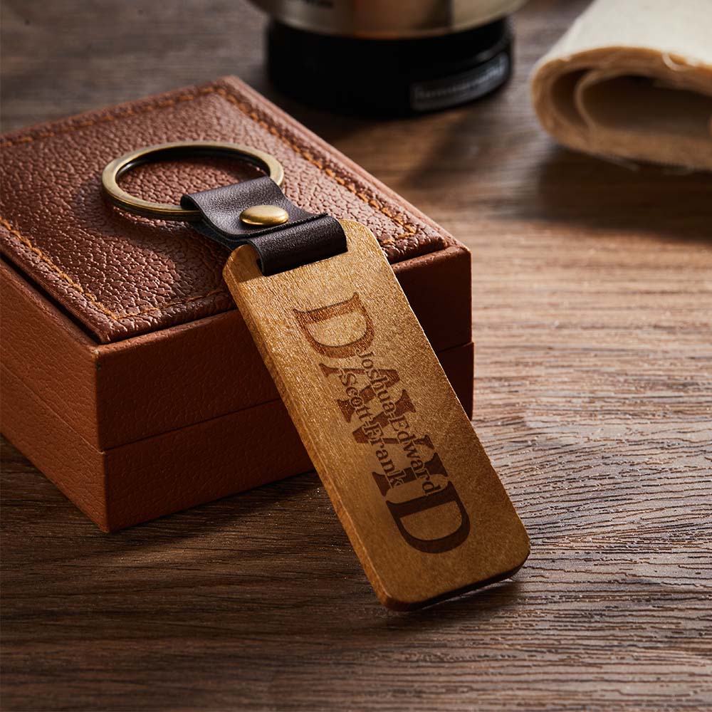Dad Wood Keychain Custom Engraved Keychain Father's Day Gifts with Spotify Code