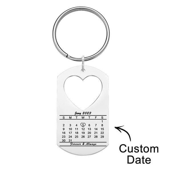 Anniversary Gift Unique Calendar Keychain Personalized Date Engraved for Husband Keychains Engagement Gift for Him - photomoonlampau