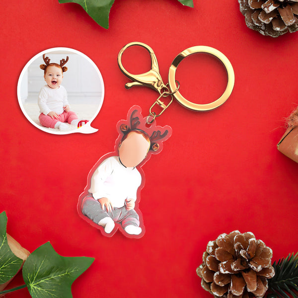 Custom Baby Photo Keychain Custom Illustration Keyring Personalised Christmas Gift