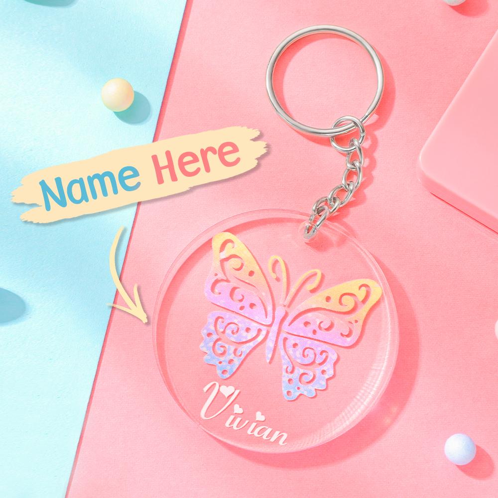 Personalised Gifts for Girls Kids Custom Acrylic Rainbow Butterfly Keychains with Name 2 inch Gifts for Friends Besties