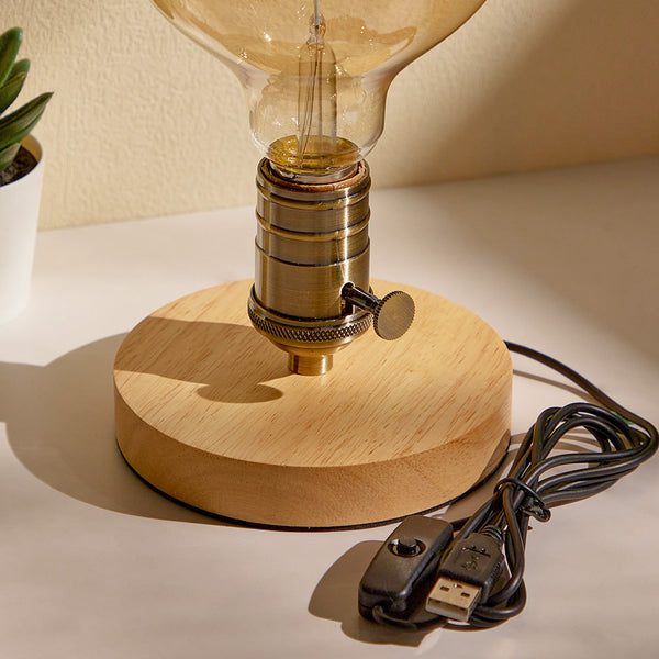 Bronze Wooden Disc Button Dimming USB Lamp Holder - photomoonlampau