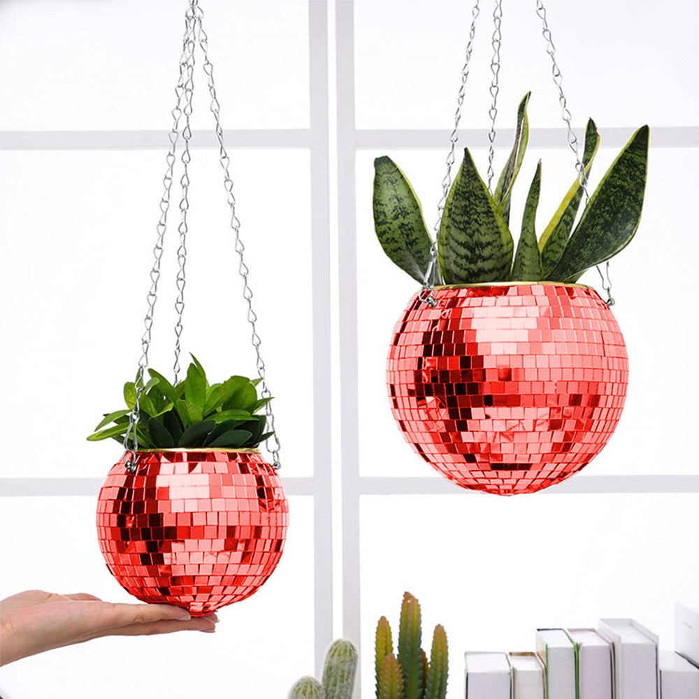 Disco Planter for Indoor Plants Unique Boho Hanging Plant Pots with Mosaic Mirror Tiles
