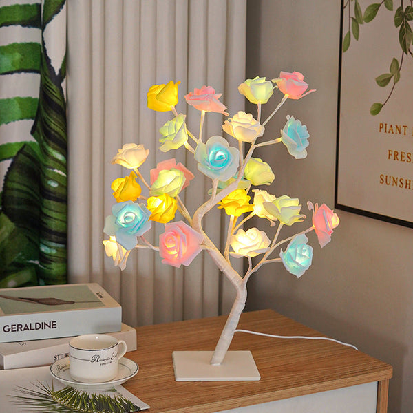 LED Simulation Flower Rose Tree Light Decorative Night Light Anniversary Gift for Lover - Colorful - photomoonlampau