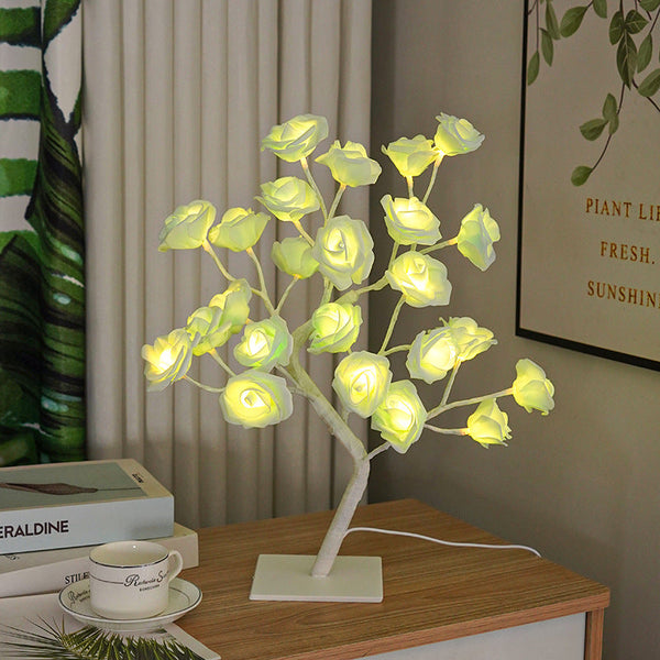 LED Simulation Flower Rose Tree Light Decorative Night Light Anniversary Gift for Lover - Green - photomoonlampau