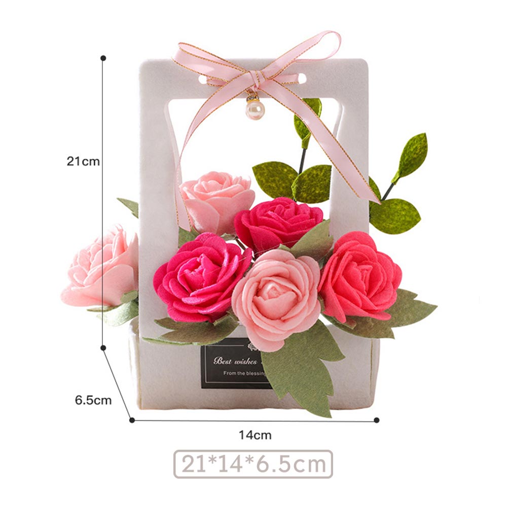 DIY Card Mother's Day Gifts Pink Roses Flower Basket Non-woven Fabrics