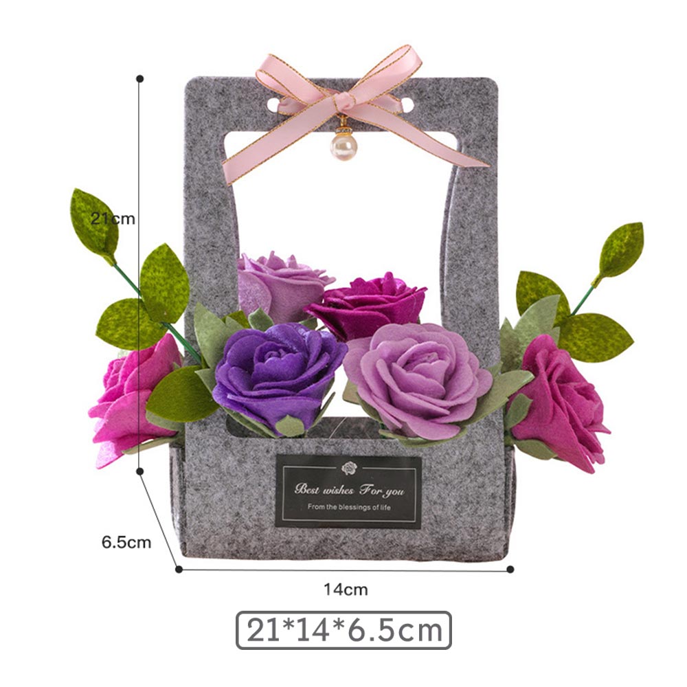 DIY Card Mother's Day Gifts Pink Roses Flower Basket Non-woven Fabrics