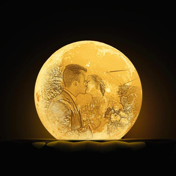 Photo Moon Lamp Custom 3D Print Engraved Mother And Baby Photo Moon Lamp - Touch Two Colors
