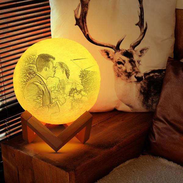 Gift for Dad Custom 3D Printing Photo Moon Light With Your Text Father's Day Gift -Touch Two Colors(10-20cm)
