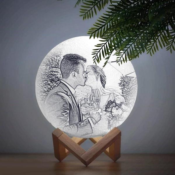Custom 3D Printing Photo Moon Lamp Magic Lunar With Double-Sided Photo - Touch Two/Three Colors(10cm-20cm)