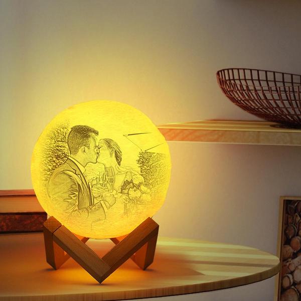 Custom 3D Printing Photo Moon Light With Your Text-For Anniversary-Tap 3 Colors(10-20cm)