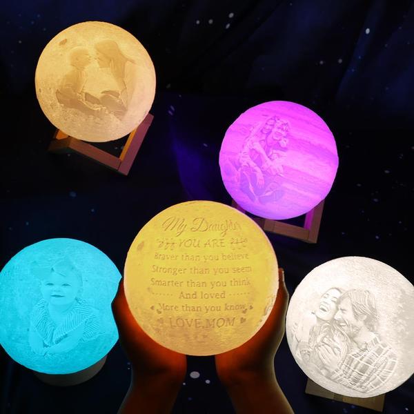 Personalized Creative 3D Print Photo Moon Lamp Engraved Lamp Gift For Family Touch Two Colors