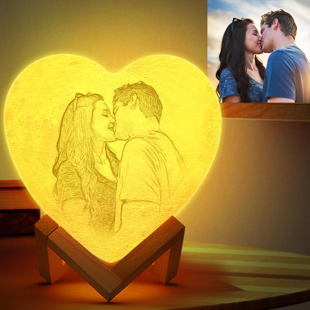 Custom 3D Printing Photo&Engraved Heart Lamp- FOR VALENTINE - Touch 3 Colors(10cm/15cm)