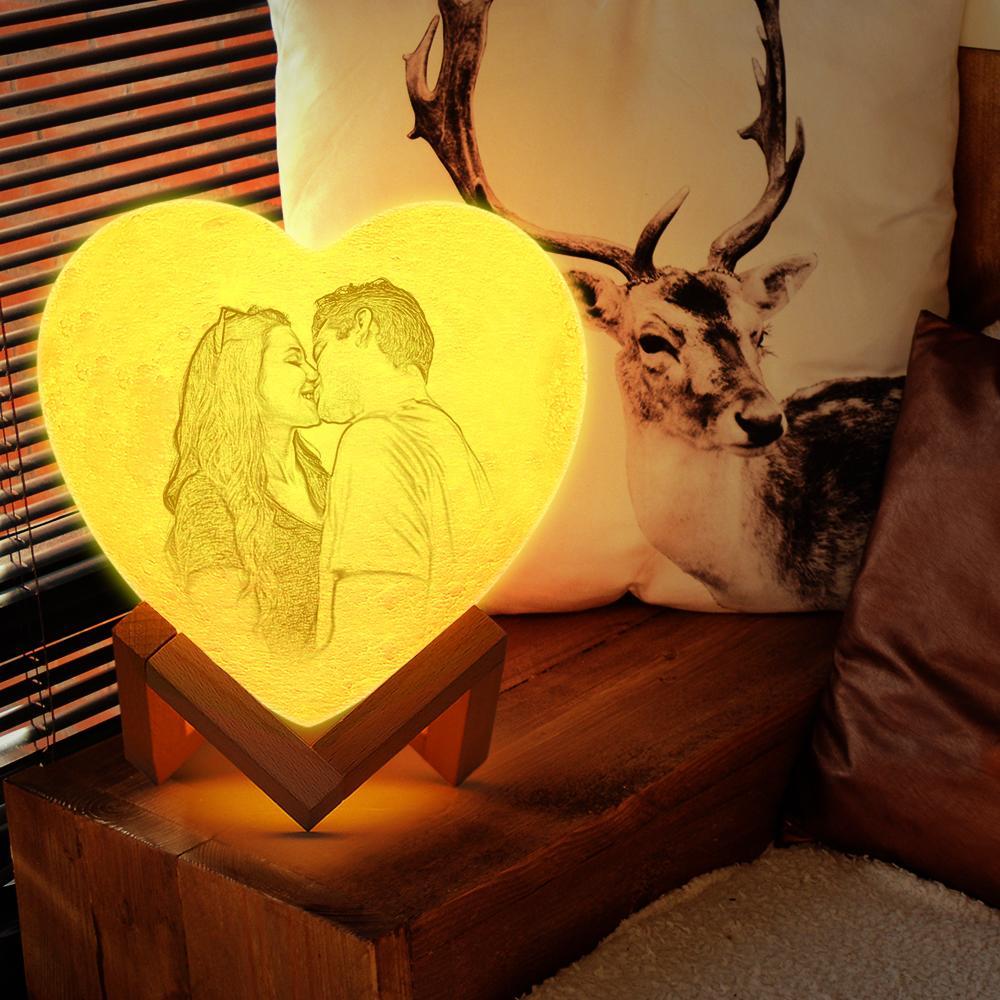 Custom 3D Printing Photo&Engraved Heart Lamp- FOR VALENTINE - Touch 3 Colors(10cm/15cm)