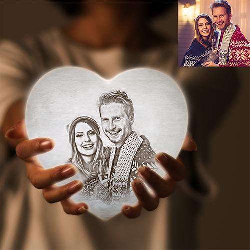 Personalised 3D Picture Lamp 3D Printed Photo Heart Lamp Personalised Night Light - Touch 3 Colors (12-15cm)