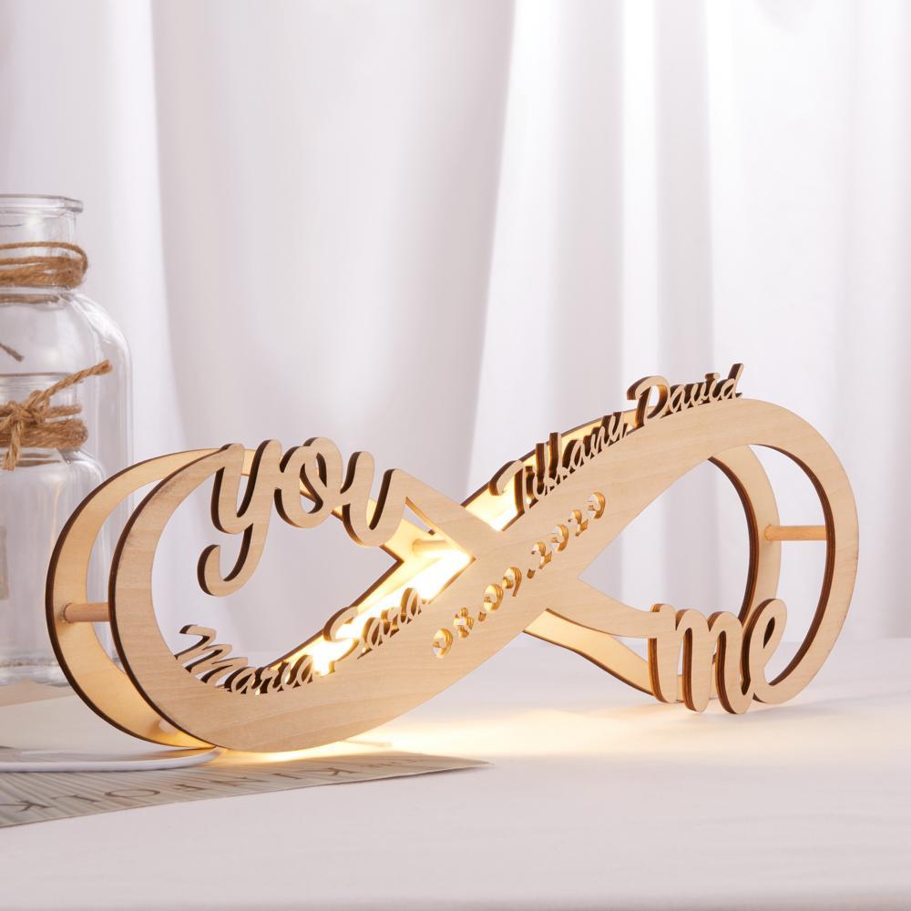 Custom Name Sign Light Infinity Love Personalised Engraved Wooden Table Nightlight Gift for Her