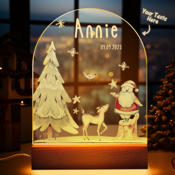 Custom Name Christmas Tree Personalized Santa Elk Baby Night Light Bedroom Christmas Gift - photomoonlampau