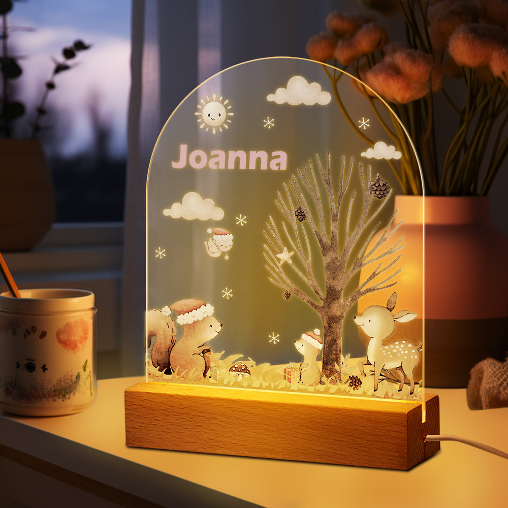 Personalized name children's night light customized Christmas squirrel seven-color night light