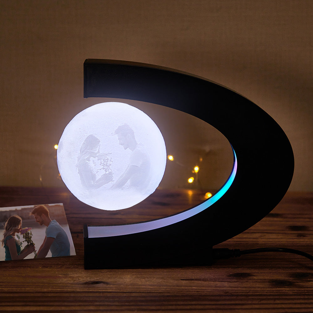 Custom Photo Magnetic Moon Lamp 3D Rotating Light Gift For Men