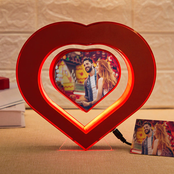 Custom Heart-shaped Photo Magnetic Lamp Rotating Picture Frame Creative Gift For Women - photomoonlampau