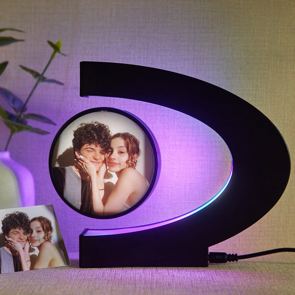 Custom Photo Magnetic Lamp Rotating Picture C-shaped Frame Memorial Gift For Men - photomoonlampau
