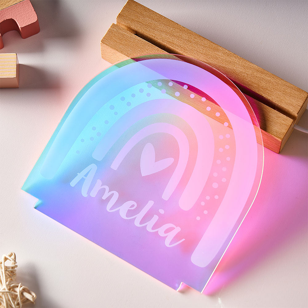 Personalised Engraved Rainbow Shape Colorful Laser Lamp Lovely Transparent Gradient Color Ornaments For Children
