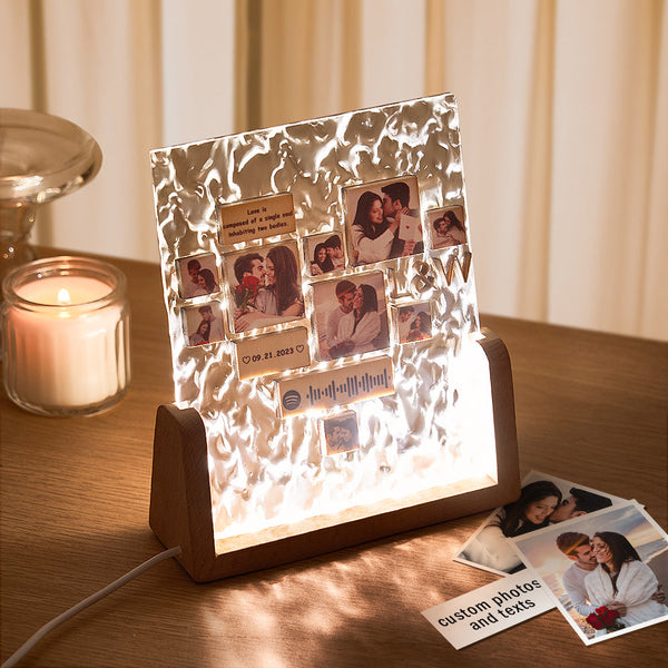 Custom Heart-Shaped Photo Frame Night Light Personalised Spotify Code Wooden Accessory Valentine's Day Gift for Couples - photomoonlampau