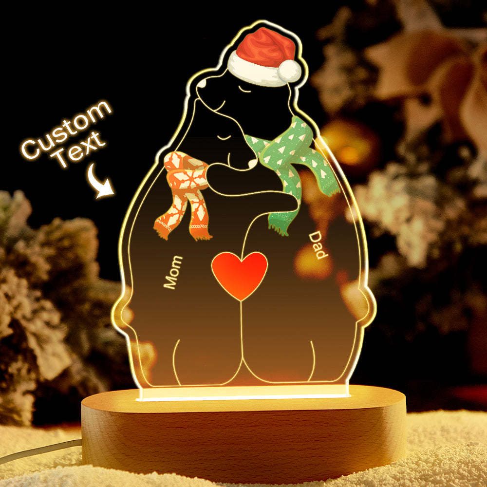 Personalised Names Christmas Warm Bear Family Acrylic Lamp Custom Night Light Best Christmas Gift