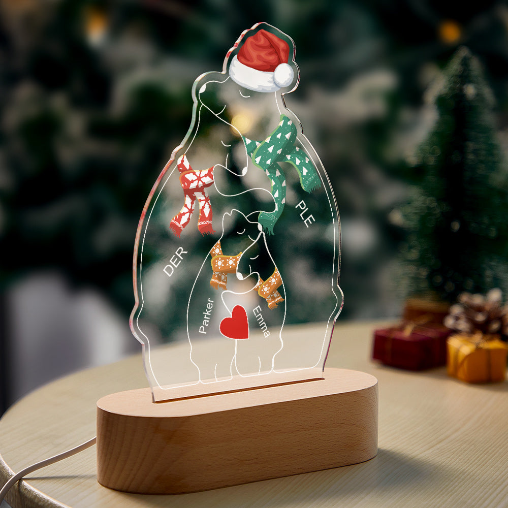 Personalised Names Christmas Warm Bear Family Acrylic Lamp Custom Night Light Best Christmas Gift