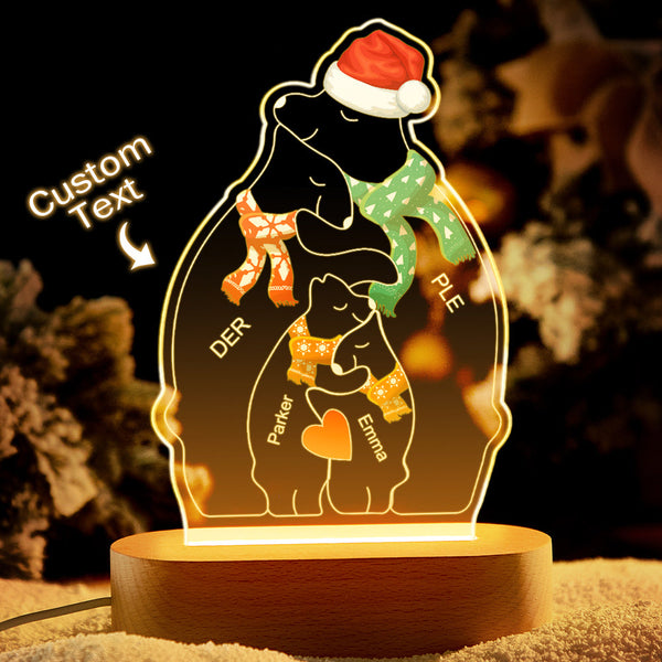 Personalised Names Christmas Warm Bear Family Acrylic Lamp Custom Night Light Best Christmas Gift - photomoonlampau