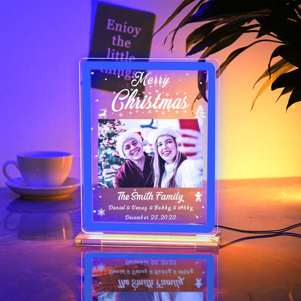 Personalised Photo Night Light With Neon Sign Custom Text Plaque Lamp Christmas Gifts
