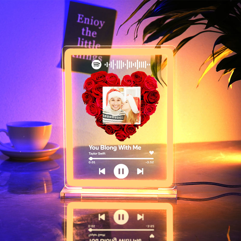 Custom Photo Spotify Rose Flower Night Light Scannable Music Code Neon Sign Lamp Valentine's Day Gifts
