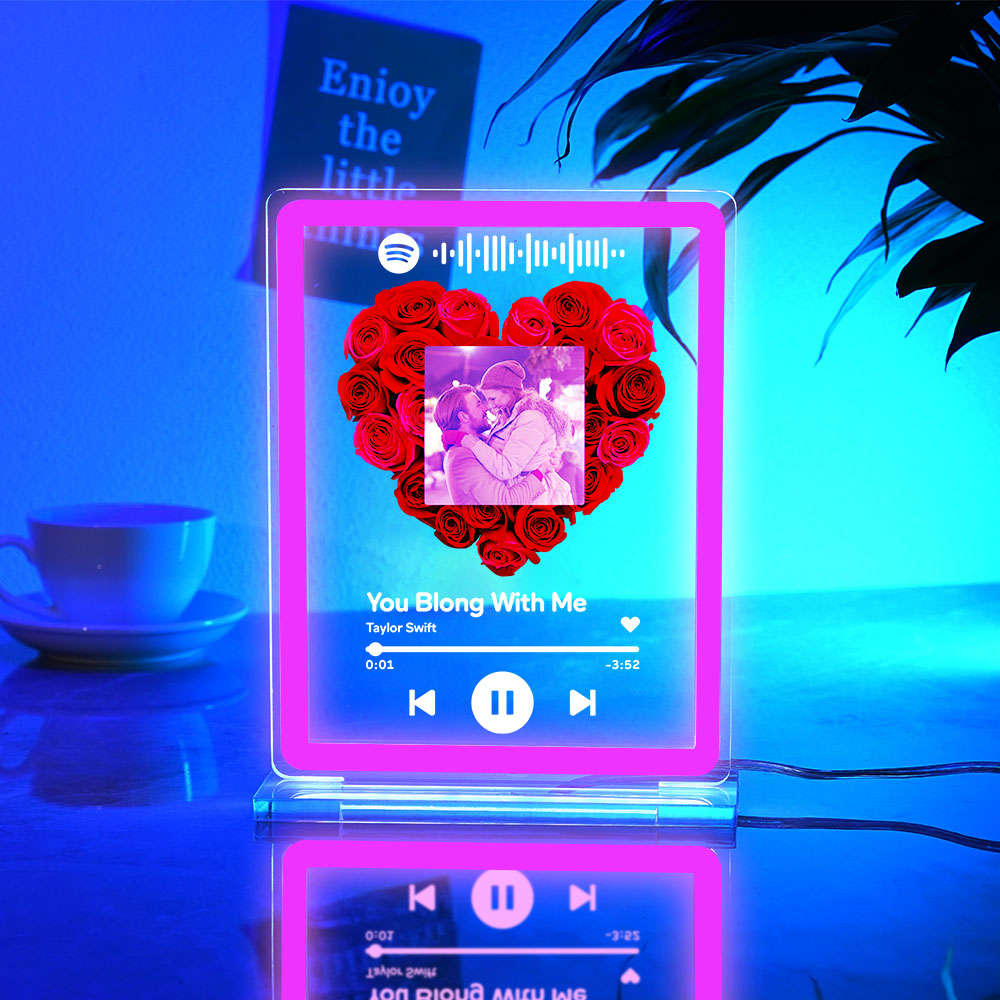 Custom Photo Spotify Rose Flower Night Light Scannable Music Code Neon Sign Lamp Valentine's Day Gifts