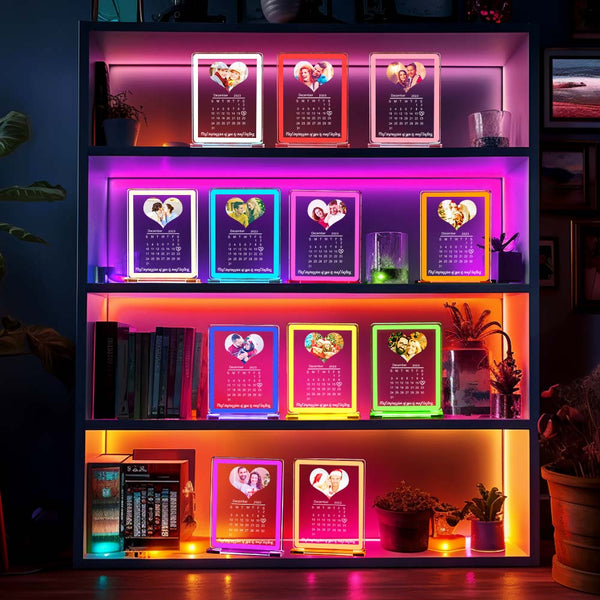 Personalised Heart Photo Calendar Night Light With Neon Sign Custom Date Lamp For Couples - photomoonlampau