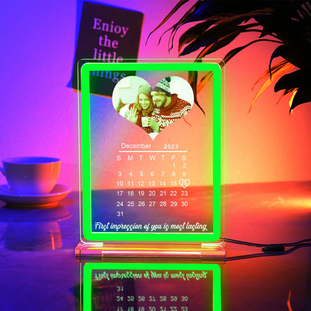 Personalised Heart Photo Calendar Night Light With Neon Sign Custom Date Lamp For Couples