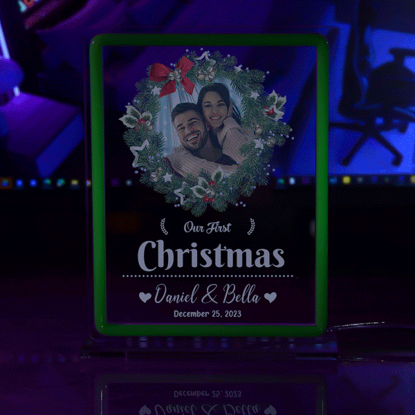 Personalised Photo Night Light With Neon Sign Our First Christmas Theme Lamp Christmas Gifts - photomoonlampau