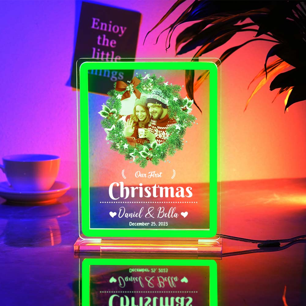 Personalised Photo Night Light With Neon Sign Our First Christmas Theme Lamp Christmas Gifts