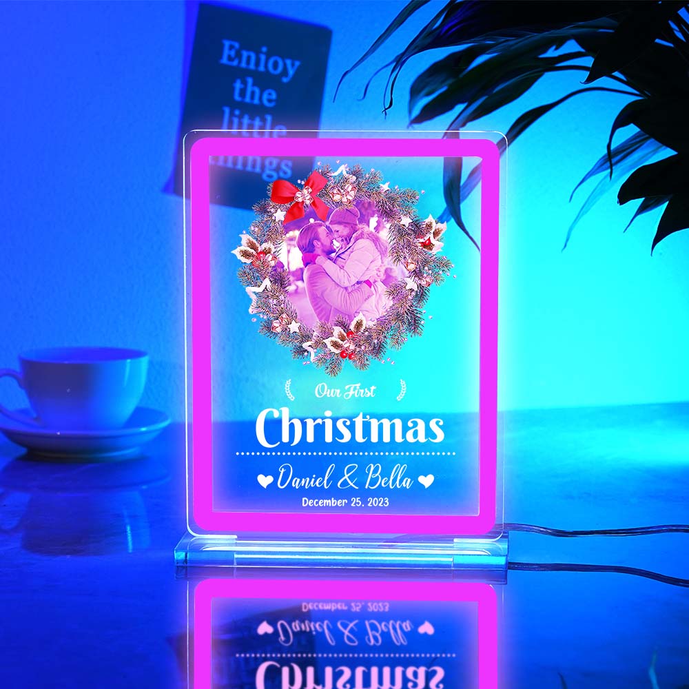Personalised Photo Night Light With Neon Sign Our First Christmas Theme Lamp Christmas Gifts