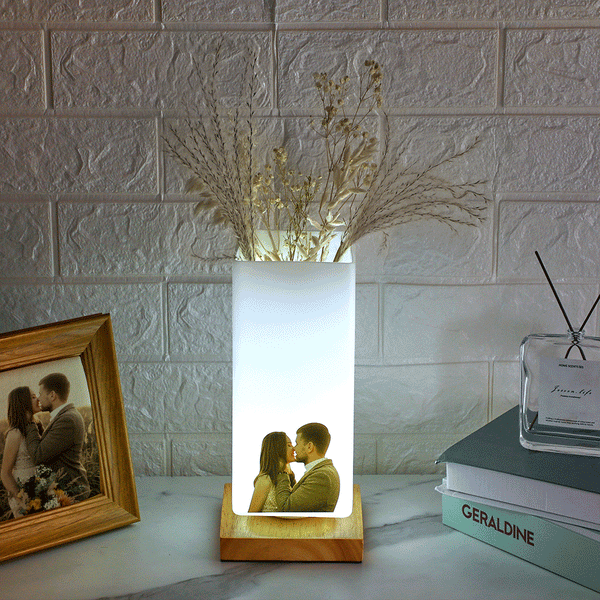 Custom Photo Vase Night Light Personalized Elegant Lamp Valentine's Day Gifts - photomoonlampau