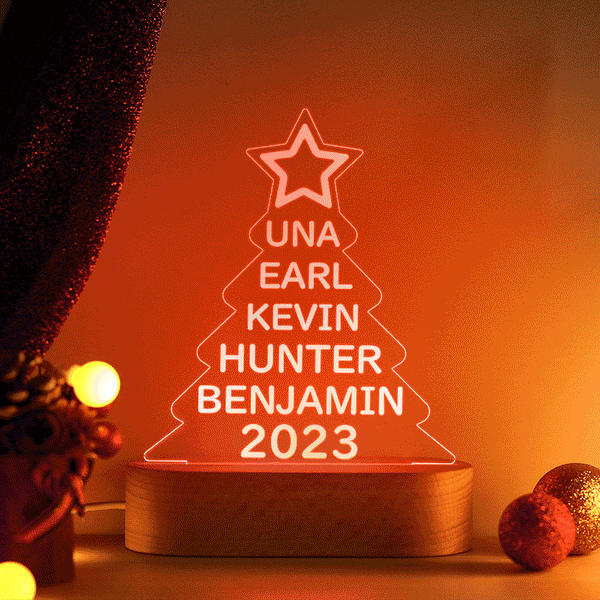 Custom Family Names Christmas Tree Night Light Colorful Acrylic Lamp Christmas Day Gifts - photomoonlampau
