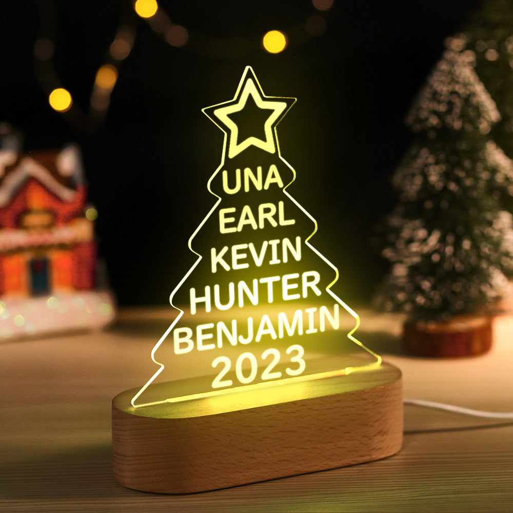 Custom Family Names Christmas Tree Night Light Colorful Acrylic Lamp Christmas Day Gifts