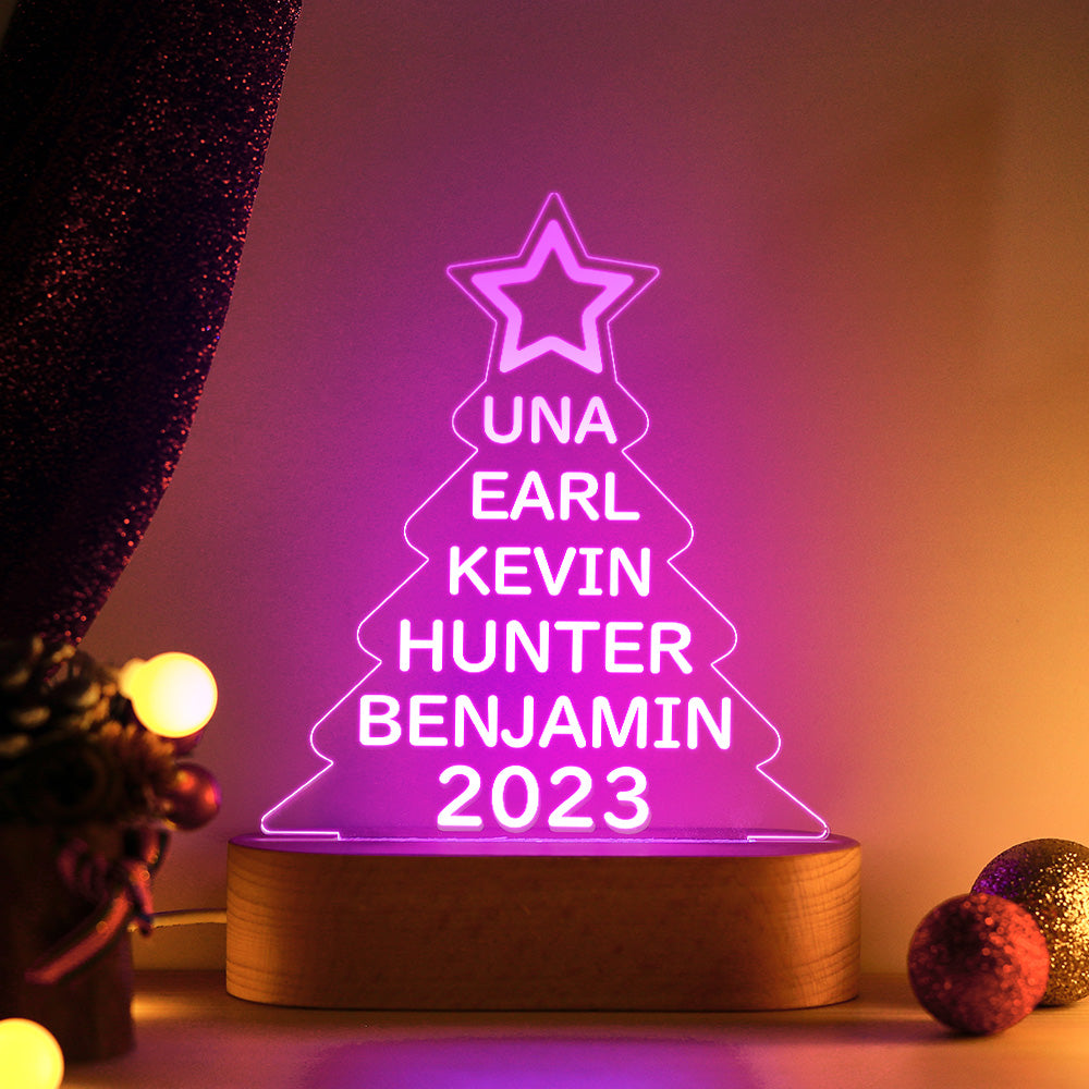 Custom Family Names Christmas Tree Night Light Colorful Acrylic Lamp Christmas Day Gifts