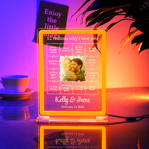 Personalized Photo Acrylic Neon Night Light Romantic Lighting Gifts For Her - 12 Reasons Why I Love You - photomoonlampau