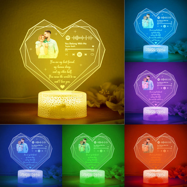 Custom Photo LED Night Light Personalized Spotify Music and Text Lamp Room Decorative Gifts for Couple - photomoonlampau
