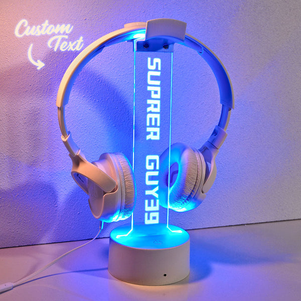 Personalized Text Headphone Stand Night Light Trendy Gamer Headset Holder Gifts For Him - photomoonlampau