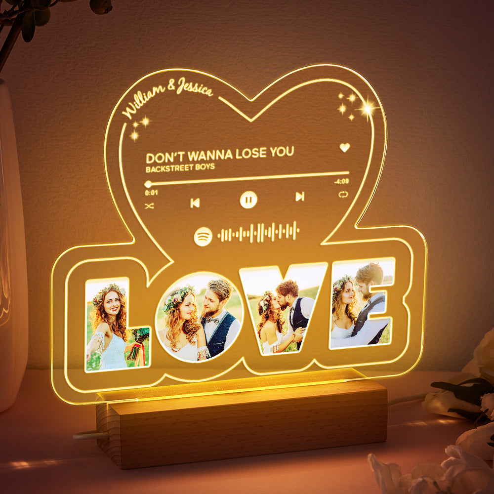 Custom Photo LOVE Night Light Personalized Spotify Code Music Plaque Lamp Valentine Gifts