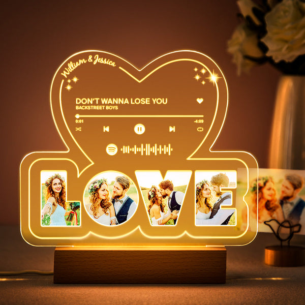 Custom Photo LOVE Night Light Personalized Spotify Code Music Plaque Lamp Valentine Gifts - photomoonlampau