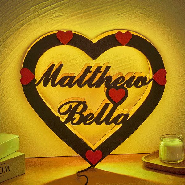 Custom Name Red Heart Night Light Romantic Wall Hanging LED Light Gifts For Couples - photomoonlampau